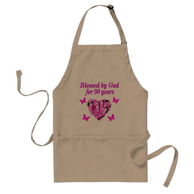 PRETTY 90TH BIRTHDAY FLORAL ADULT APRON (Front)