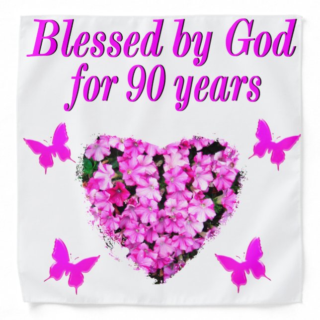 PRETTY 90TH BIRTHDAY FLORAL BANDANA (Front)