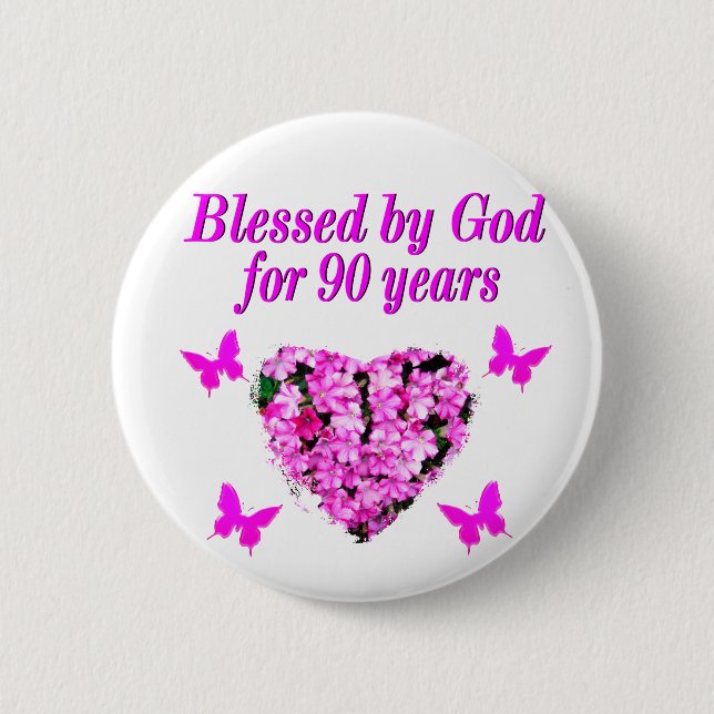 PRETTY 90TH BIRTHDAY FLORAL BUTTON (Front)