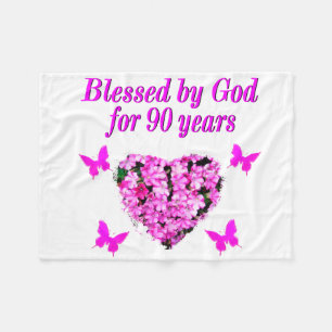 PRETTY 90TH BIRTHDAY FLORAL FLEECE BLANKET