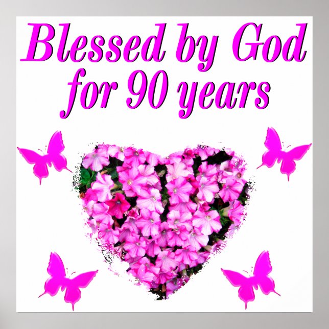 PRETTY 90TH BIRTHDAY FLORAL POSTER (Front)