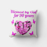 Pretty 90th Birthday Floral Throw Pillow at Zazzle