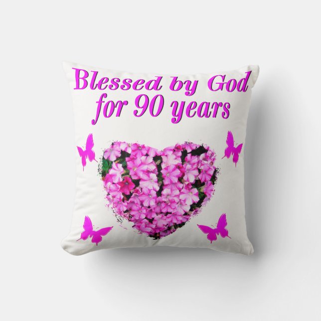 PRETTY 90TH BIRTHDAY FLORAL THROW PILLOW (Front)