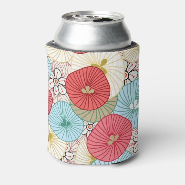 Pretty Abract Colorful Busy Floral Pattern Can Cooler (Can Back)