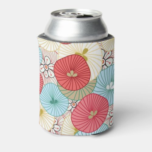 Pretty Abract Colorful Busy Floral Pattern Can Cooler