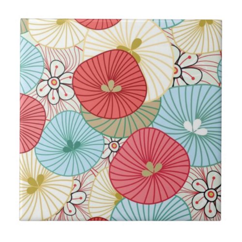 Pretty Abract Colorful Busy Floral Pattern Ceramic Tile