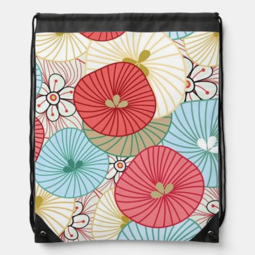 Pretty Abract Colorful Busy Floral Pattern Drawstring Bag