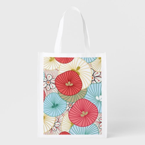 Pretty Abract Colorful Busy Floral Pattern Grocery Bag