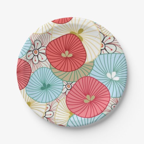 Pretty Abract Colorful Busy Floral Pattern Paper Plates