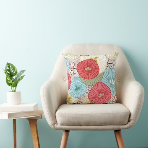Pretty Abract Colorful Busy Floral Pattern Throw Pillow