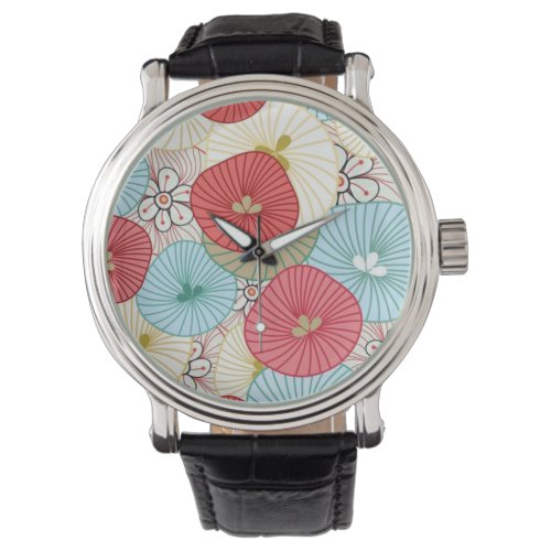 Pretty Abract Colorful Busy Floral Pattern Watch