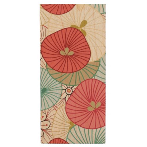 Pretty Abract Colorful Busy Floral Pattern Wood Flash Drive