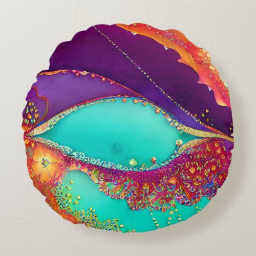 Pretty Abstract Beachy Art Round Pillow