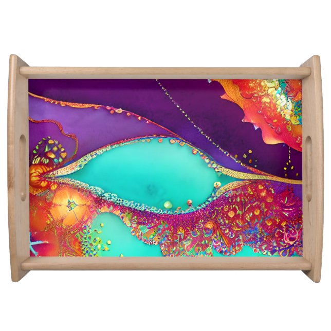 Pretty Abstract Beachy Art Serving Tray (Front)