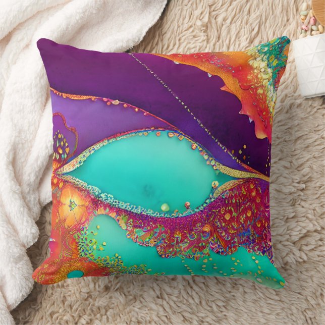 Pretty Abstract Beachy Art Throw Pillow (Blanket)