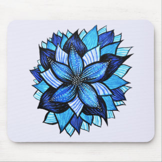 Pretty Abstract Blue Mandala Like Flower Drawing Mouse Pad