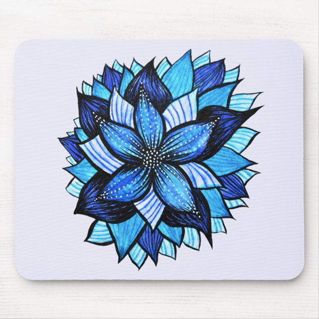 Pretty Abstract Blue Mandala Like Flower Drawing Mouse Pad (Front)