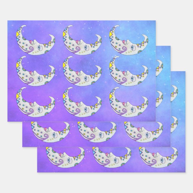 Pretty Abstract Crescent Moons Geometric Shapes Wrapping Paper Sheets (Set)