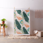 Pretty Abstract Floral Pattern Aqua Green Orange Fabric