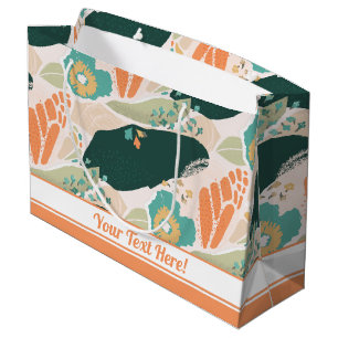 Pretty Abstract Floral Pattern Aqua Green Orange Large Gift Bag