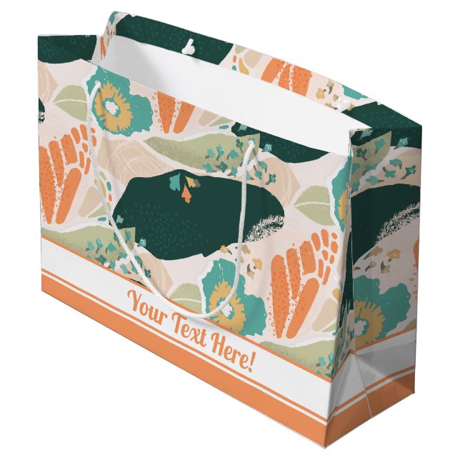 Pretty Abstract Floral Pattern Aqua Green Orange Large Gift Bag (Back Angled)