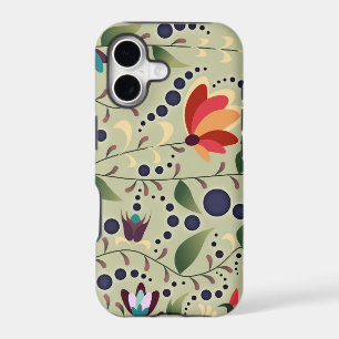 Pretty Abstract Flower Pattern on Sage Green iPhone 17 Case