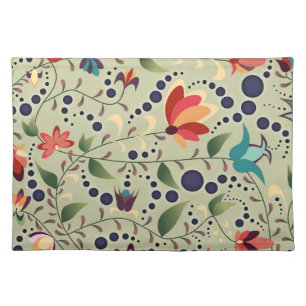 Pretty Abstract Flower Pattern on Sage Green Cloth Placemat