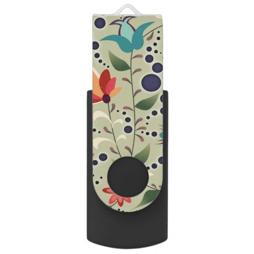 Pretty Abstract Flower Pattern on Sage Green Flash Drive