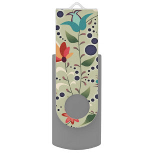 Pretty Abstract Flower Pattern on Sage Green Flash Drive