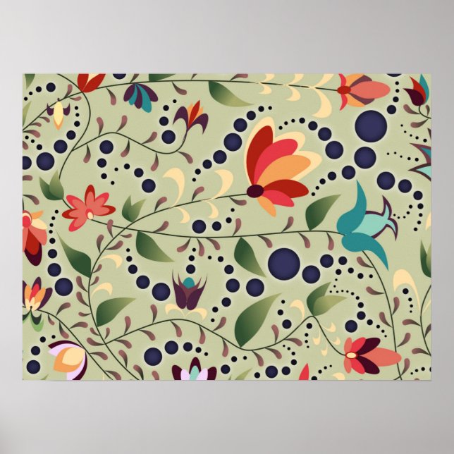 Pretty Abstract Flower Pattern on Sage Green Poster (Front)