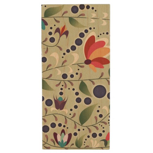 Pretty Abstract Flower Pattern on Sage Green Wood Flash Drive