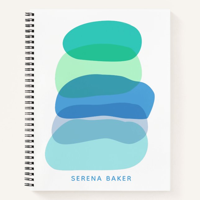 Pretty Abstract Geometric Shapes Blue Personalized Notebook (Front)