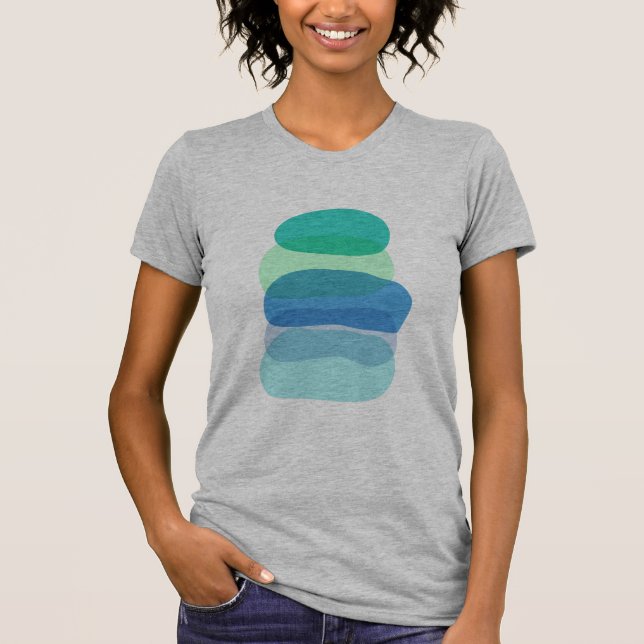 Pretty Abstract Geometric Shapes in Blue and Green T-Shirt (Front)