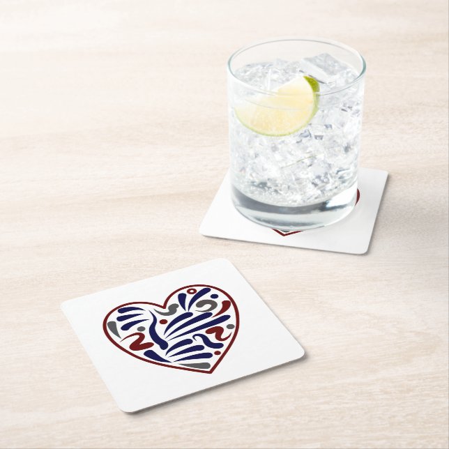 Pretty abstract heart pattern square paper coaster (Insitu)