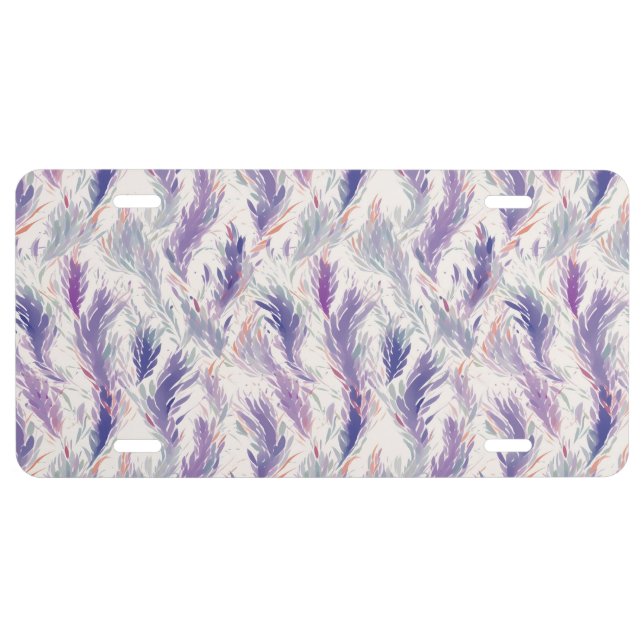 Pretty Abstract Modern Floral Feather Pattern License Plate (Front)