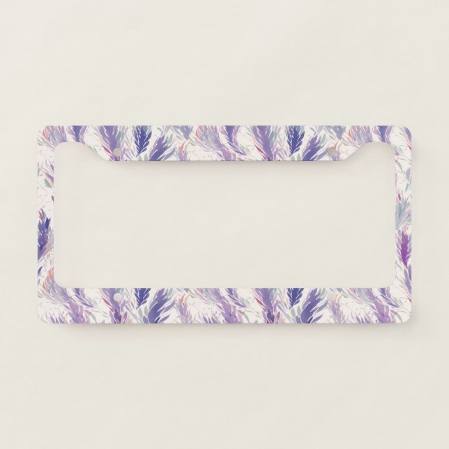 Pretty Abstract Modern Floral Feather Pattern License Plate Frame (Front)