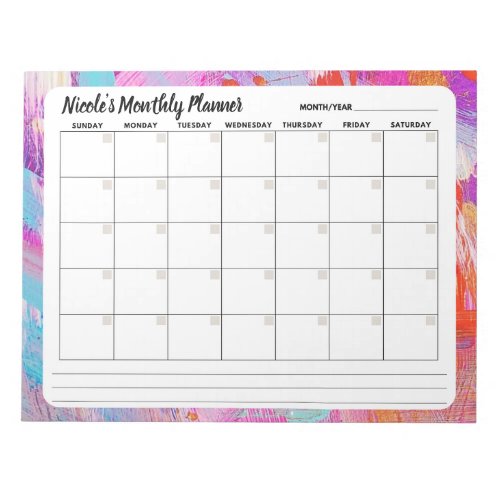 Pretty Abstract Monthly Calendar Notepad 