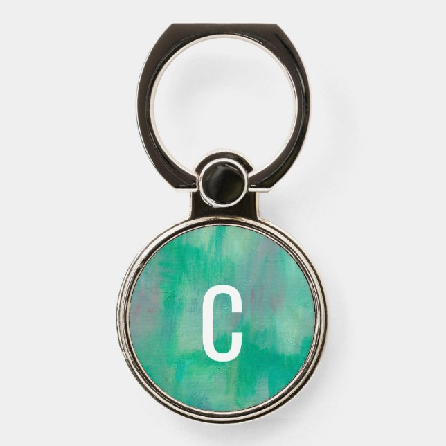 Pretty Abstract Paint and Initial Phone Ring Stand (Front)