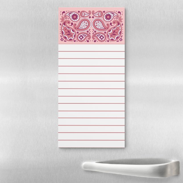 Pretty Abstract Pink Paisley Pattern Tear Drops Magnetic Notepad (In Situ)
