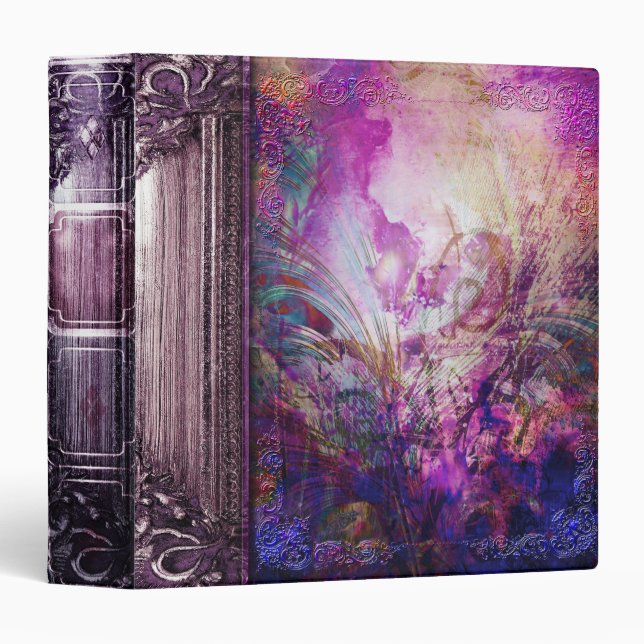 Pretty Abstract Purple Peacock Ancient Tome 3 Ring Binder (Front/Spine)