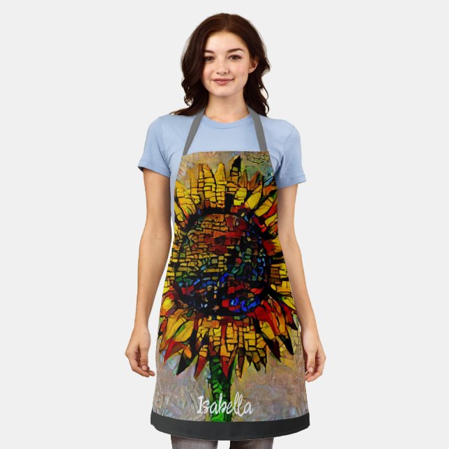 Pretty Abstract Sunflower Painting Apron (Worn)