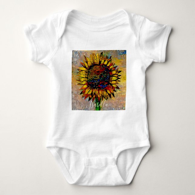 Pretty Abstract Sunflower Painting Baby Bodysuit (Front)