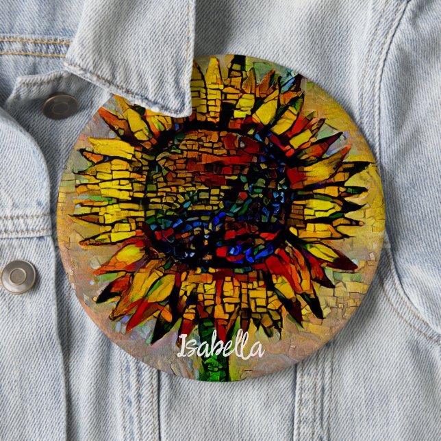 Pretty Abstract Sunflower Painting Button (In Situ)