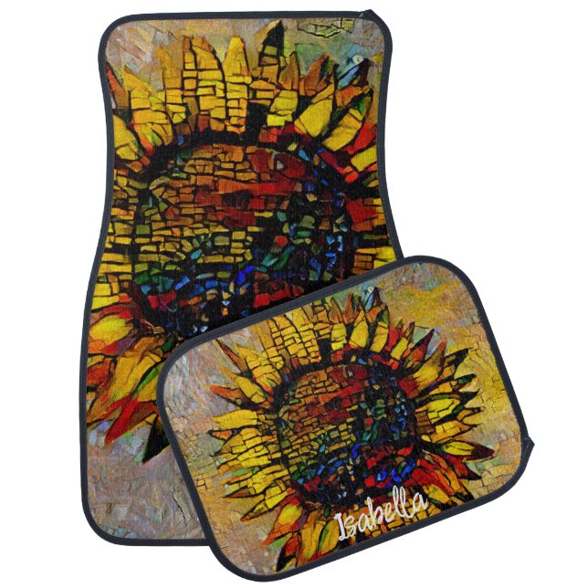Pretty Abstract Sunflower Painting Car Floor Mat (Set)