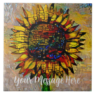 Pretty Abstract Sunflower Painting Ceramic Tile