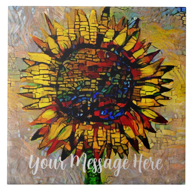 Pretty Abstract Sunflower Painting Ceramic Tile (Front)