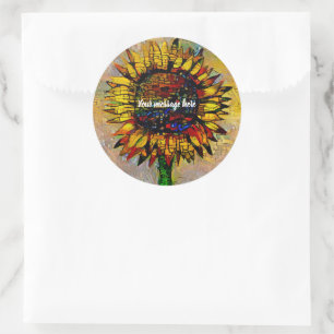 Pretty Abstract Sunflower Painting Classic Round Sticker