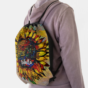 Pretty Abstract Sunflower Painting Drawstring Bag