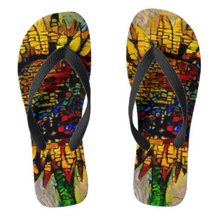 Pretty Abstract Sunflower Painting Flip Flops
