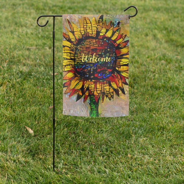 Pretty Abstract Sunflower Painting Garden Flag (In SItu)